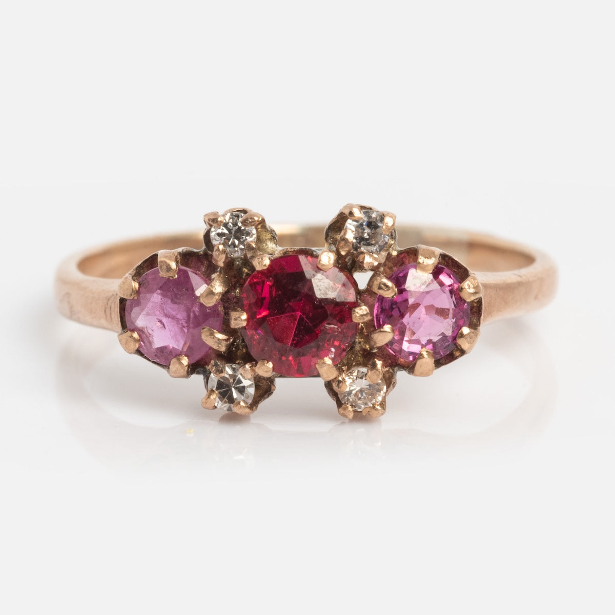 Vintage 14k Rose Gold 1980's Garnet and Ruby Ring Size 5.5