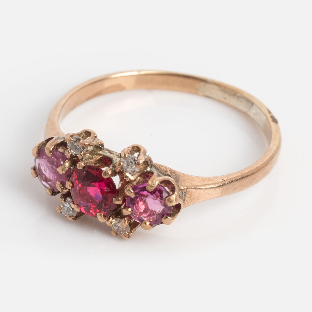 Vintage 14k Rose Gold 1980's Garnet and Ruby Ring Size 5.5