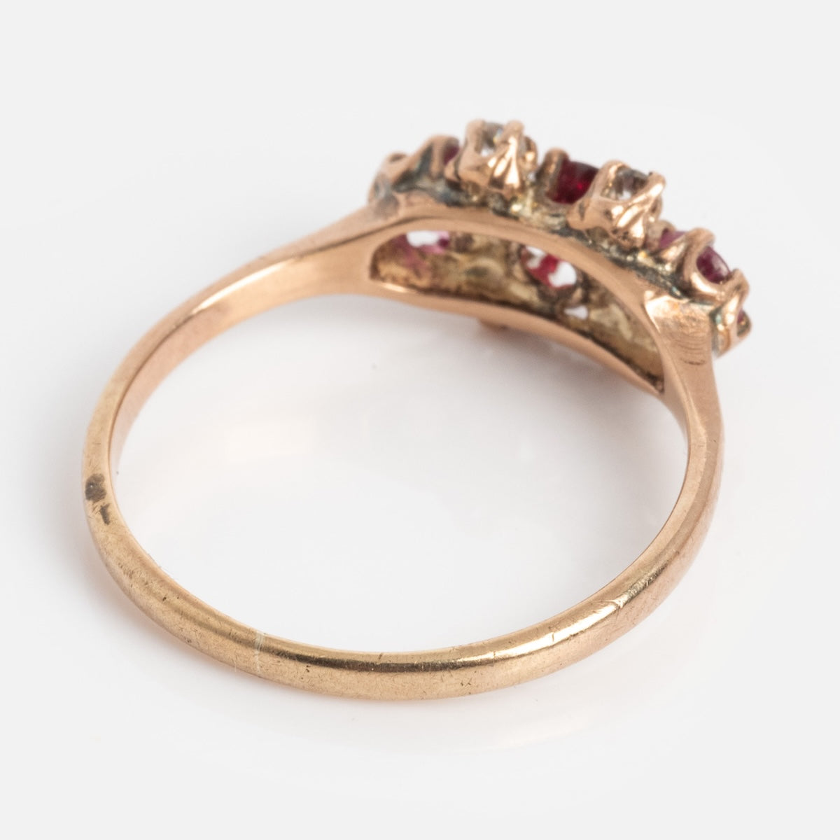 Vintage 14k Rose Gold 1980's Garnet and Ruby Ring Size 5.5