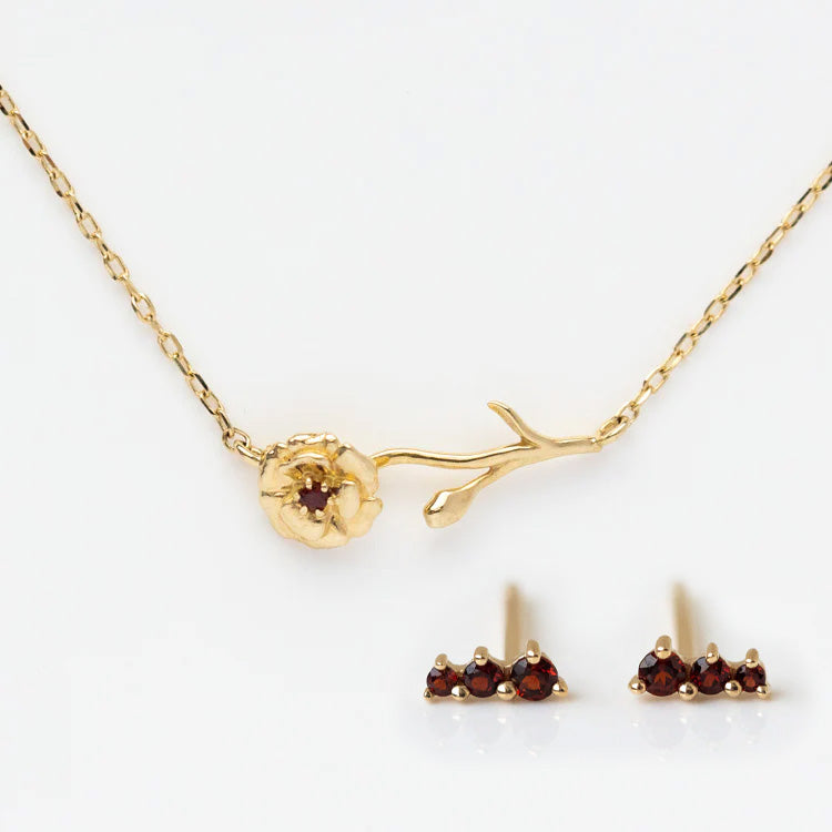 Solid Gold Birth Flower and Birthstone Gift Set