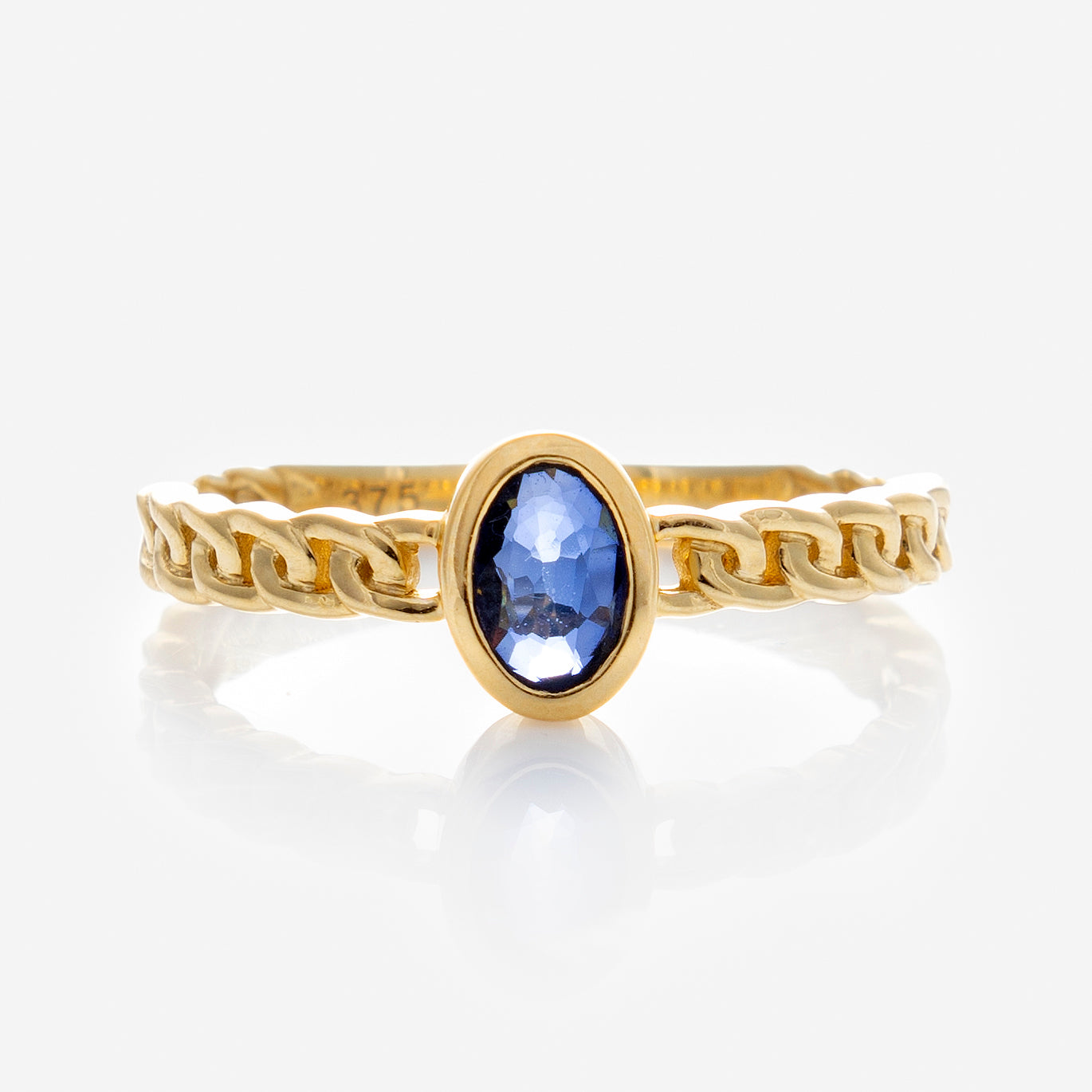 Solid Gold Blue Sapphire Chain Link Ring