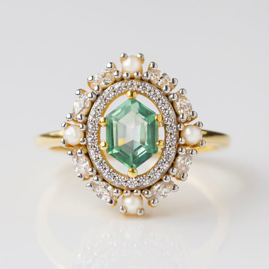 Fern Green Topaz Statement Ring with Pearl Halo | Local Eclectic ...