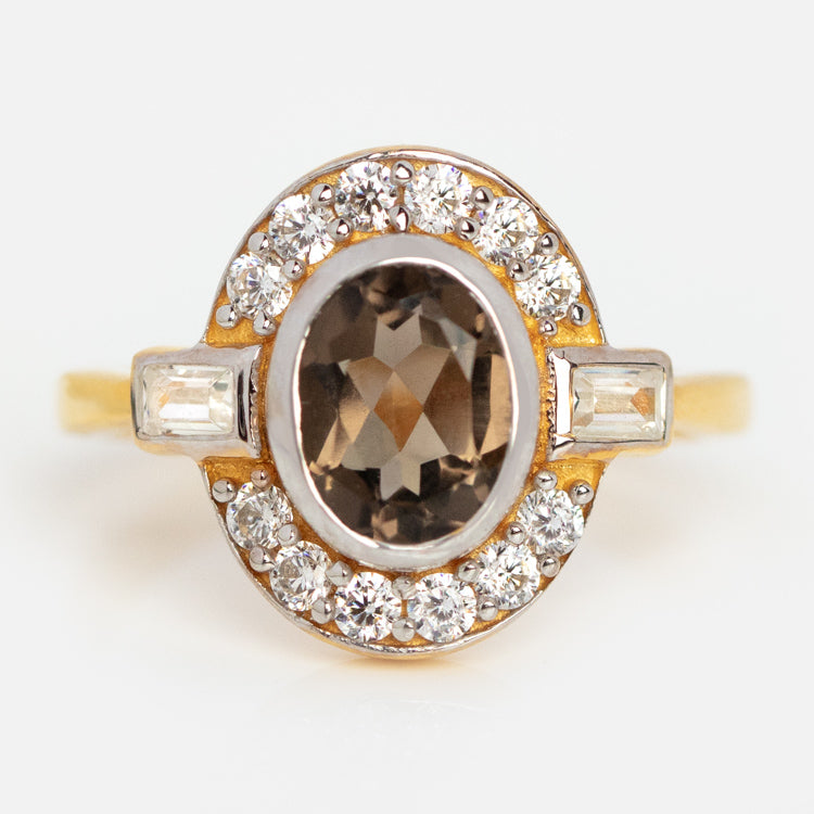 Limited Edition 10th Birthday Oval Deco Ring in Smoky Quartz