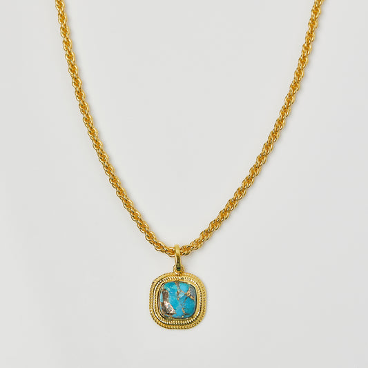 Rope Set Square Cabochon Copper Turquoise Necklace