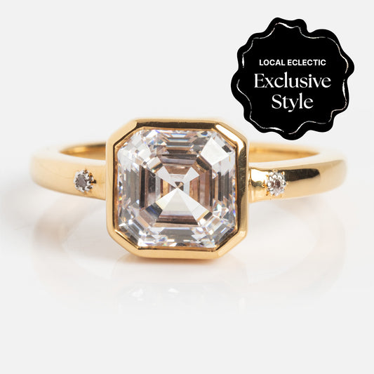 Gold ring with a large diamond on a white background, featuring 'Local Eclectic Exclusive Style' label.