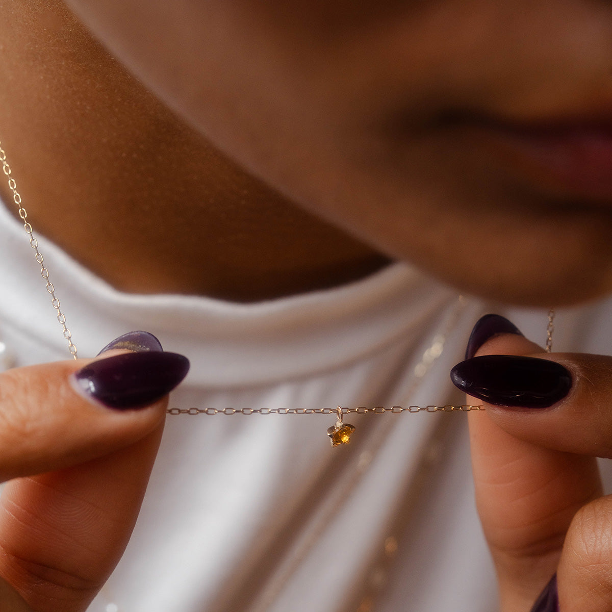 Solid Gold Citrine Dainty Starlight Necklace