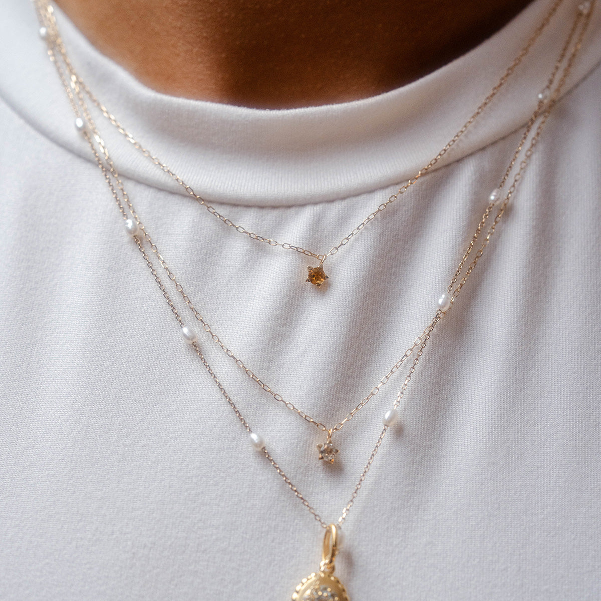 Solid Gold White Topaz Dainty Starlight Necklace