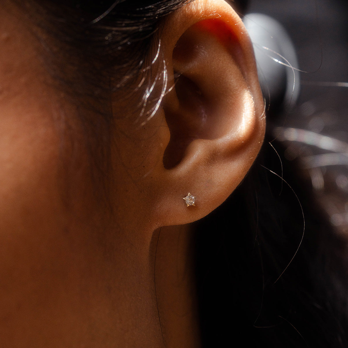 Solid Gold White Topaz Dainty Starlight Stud Earrings