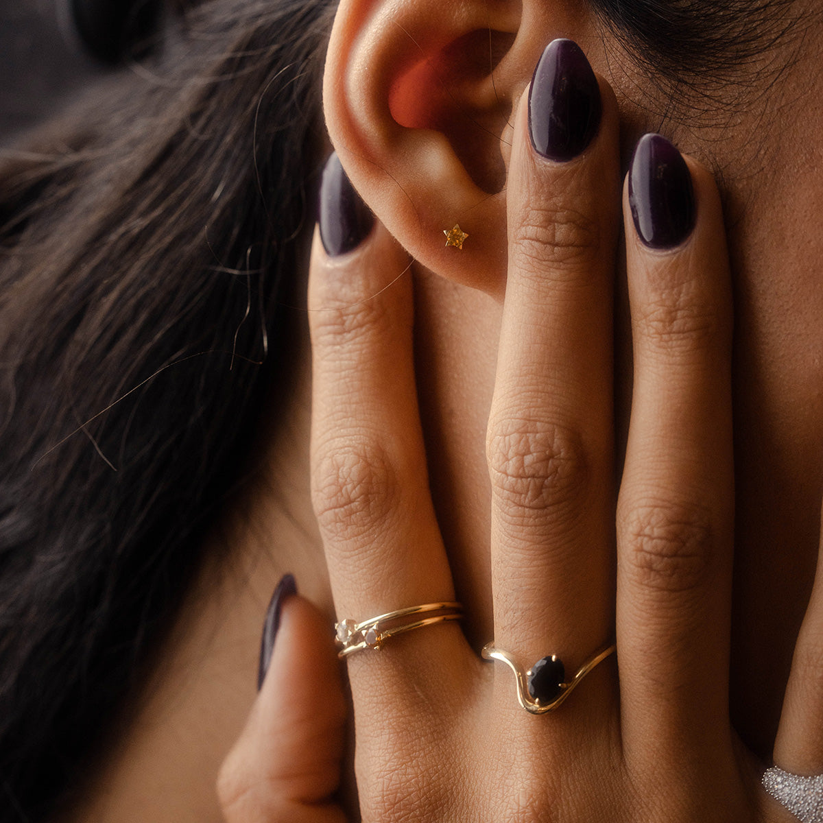 Solid Gold White Topaz Dainty Starlight Ring