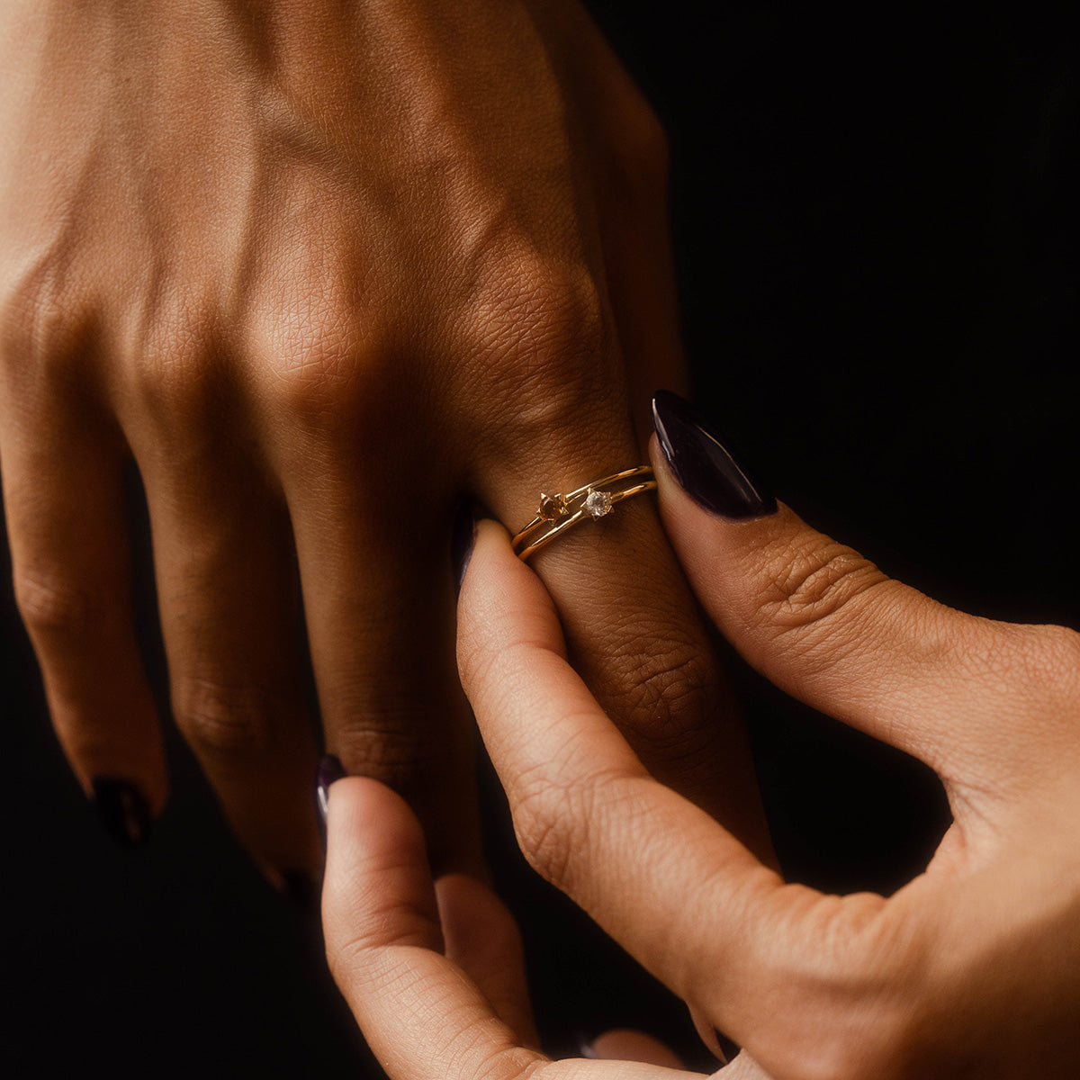 Solid Gold White Topaz Dainty Starlight Ring