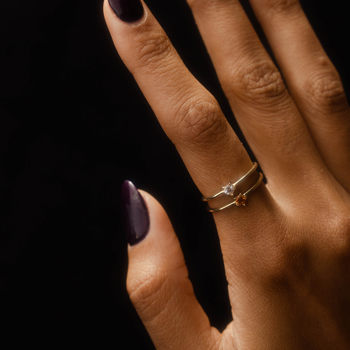 Solid Gold White Topaz Dainty Starlight Ring