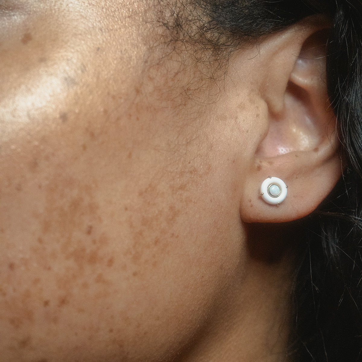 Solid Gold Modern Pink Opal Studs