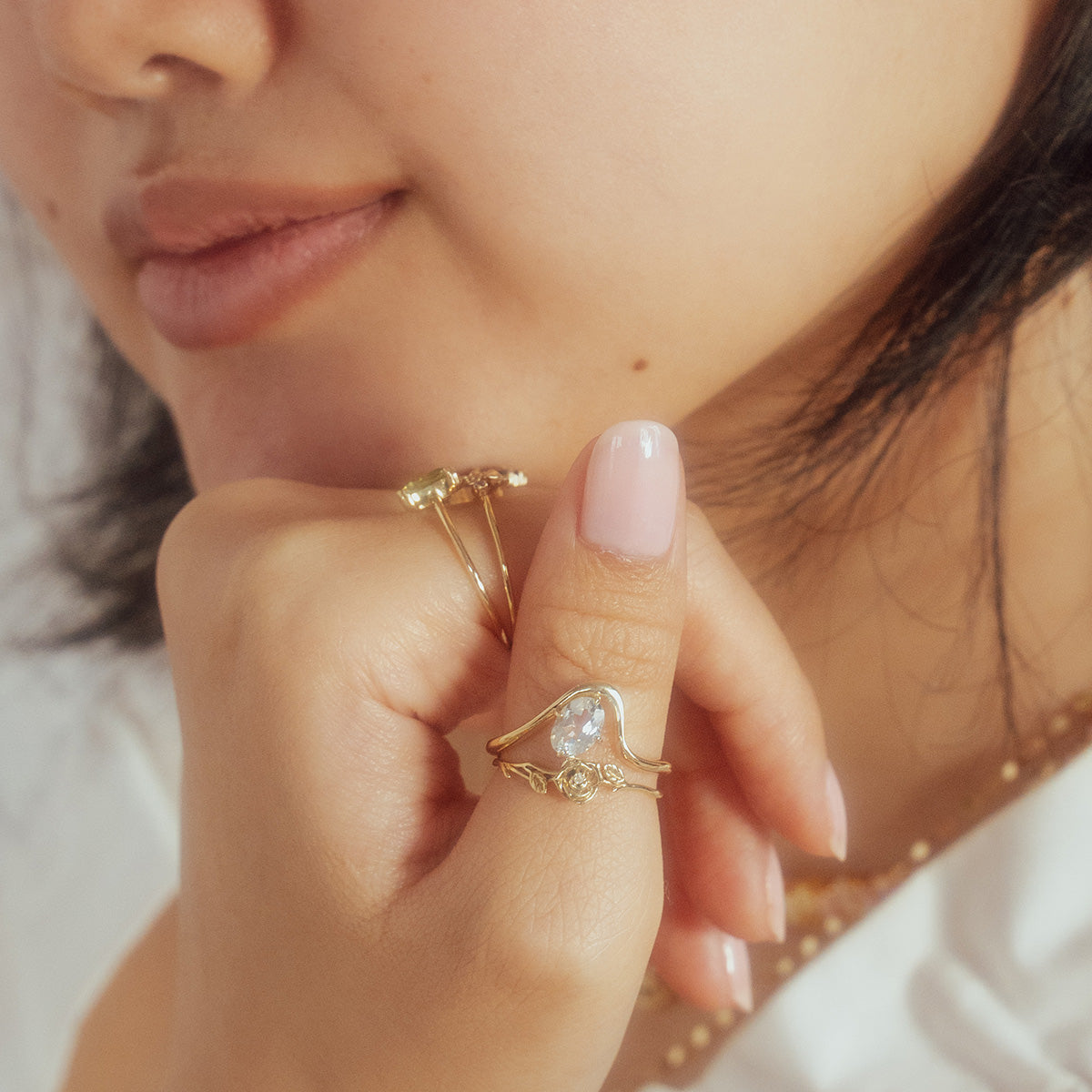Solid Gold Floating Gem Ring