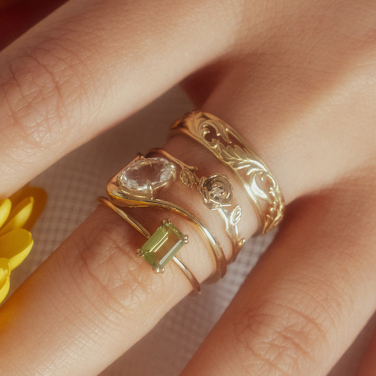Solid Gold Floating Gem Ring
