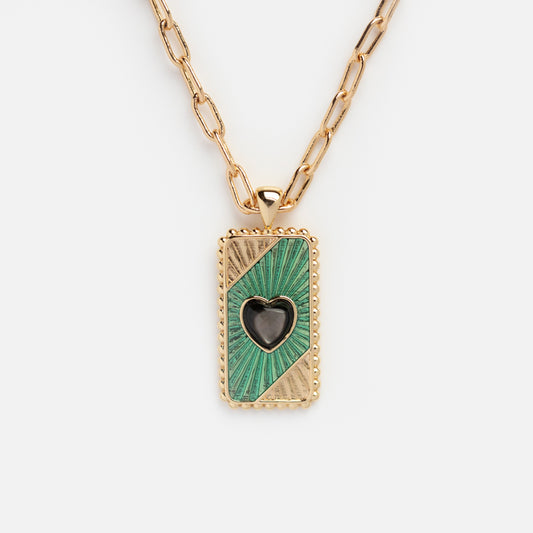 Queen of Hearts Teal and Black Pearl Pendant Necklace