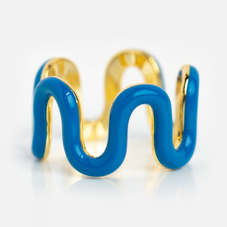 Limited Edition 10th Birthday Enamel Wave Ring in Denim Blue