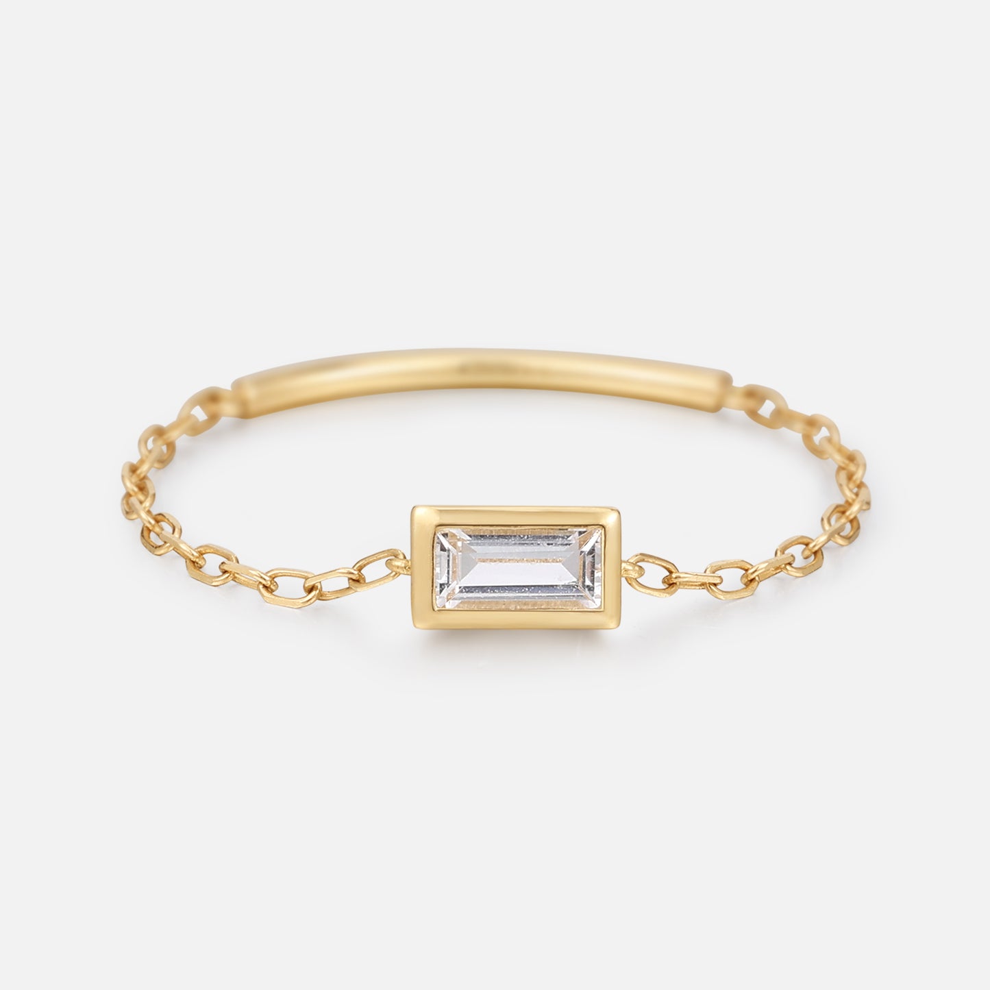 Solid Gold White Topaz Baguette Chain Ring