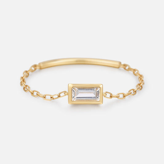 Solid Gold White Topaz Baguette Chain Ring