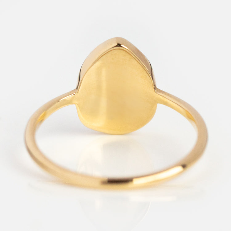 Solid Gold Opal and Mother of Pearl Organic Teardrop Ring