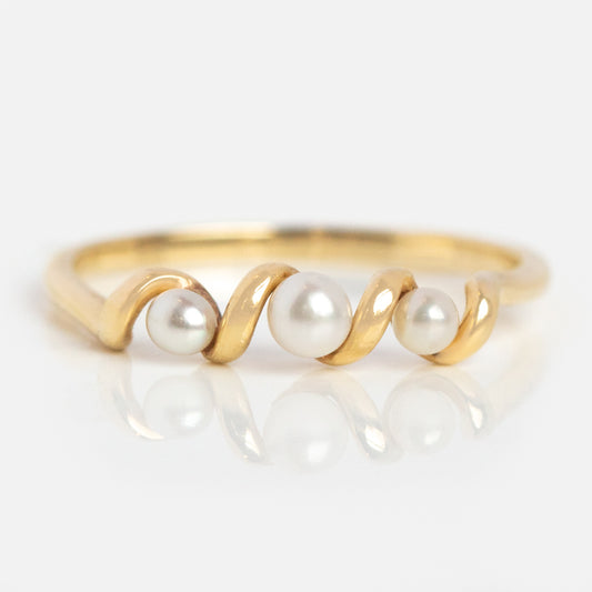 Solid Gold Twisted Pearl Ring