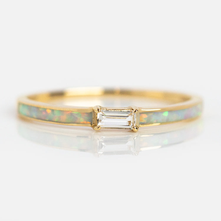 Solid Gold Opal Inlay Baguette Ring
