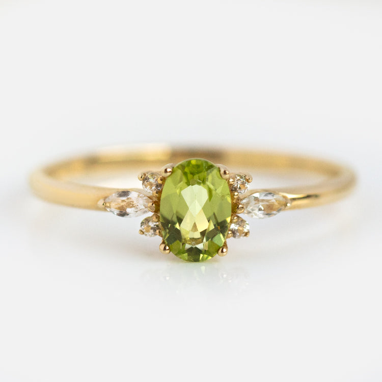 Solid Gold August Capsule Peridot Cluster Ring