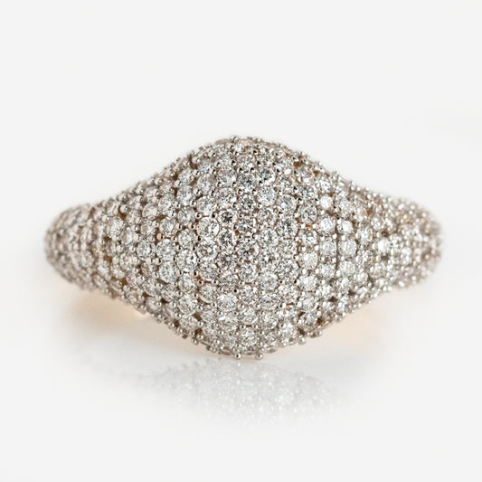 14k Solid Gold Pave Diamond Signet Ring