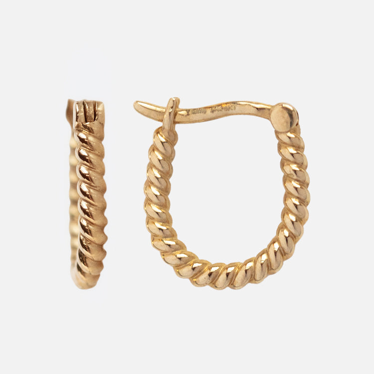 Limited Edition 10th Birthday Solid Gold Twisted Oblong Huggie Hoops
