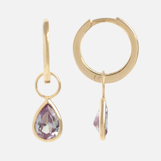 Solid Gold June Capsule Alexandrite Charm Huggie Hoops
