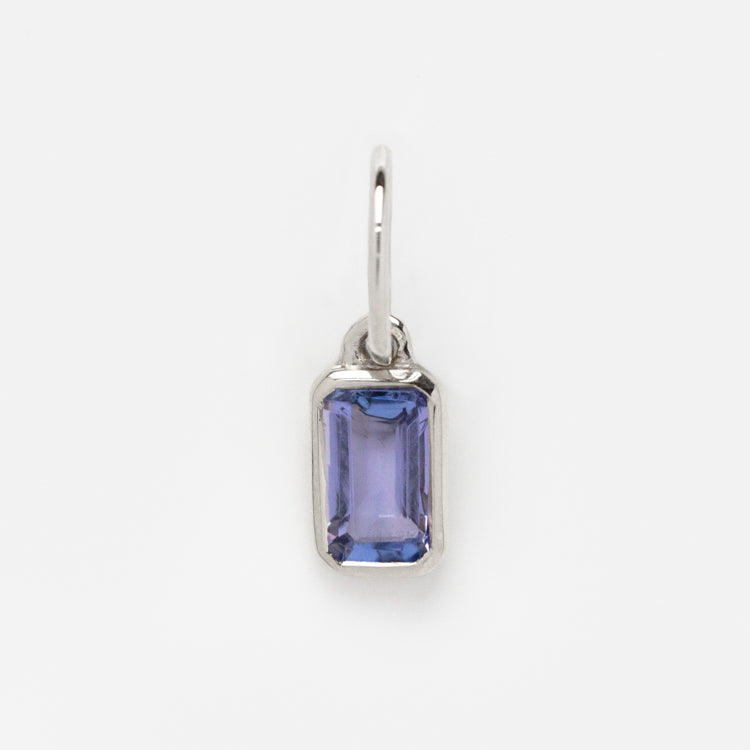Solid Gold Birthstone Baguette Charm in White Gold