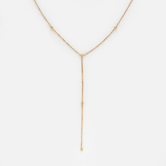 Solid Gold Beaded Lariat Necklace