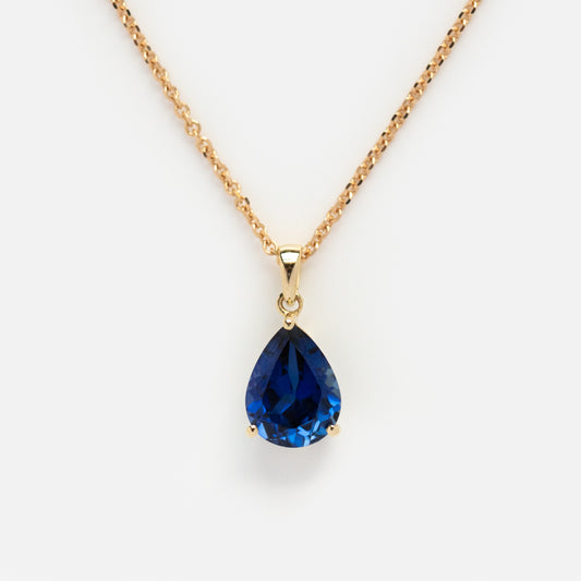 Solid Gold September Capsule Blue Sapphire Pear Pendant Necklace
