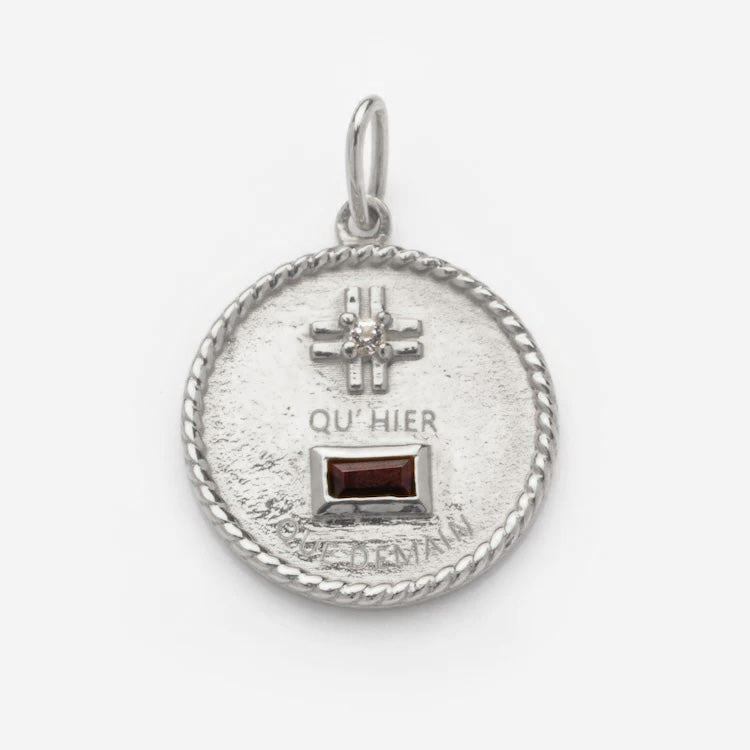Solid Gold Coin Charm in White Gold