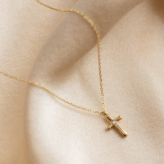 Solid Gold Dainty Diamond Cross Necklace Sample