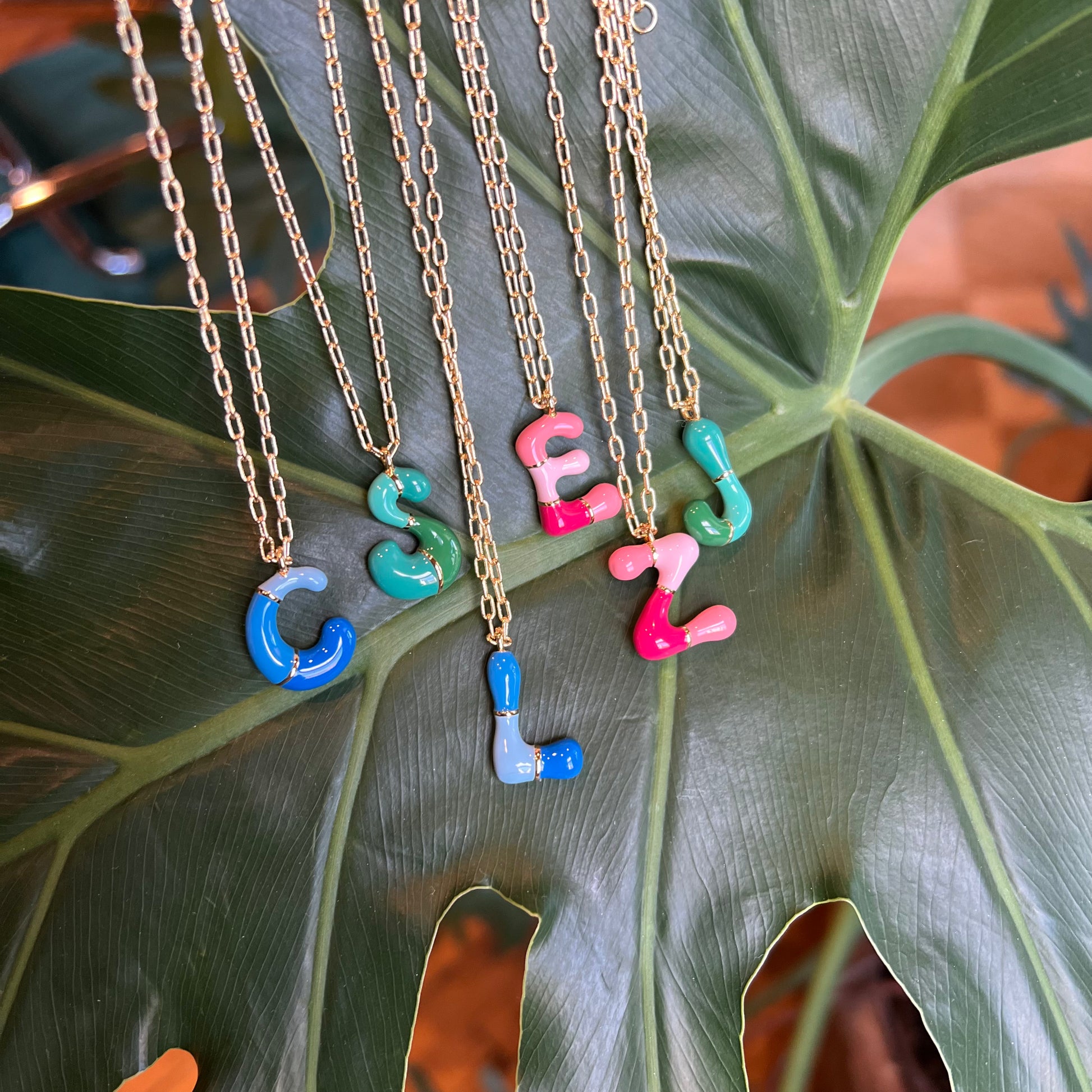 Bubble letter initial necklace deals