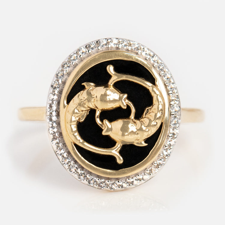 Solid Gold Black Onyx Zodiac Ring