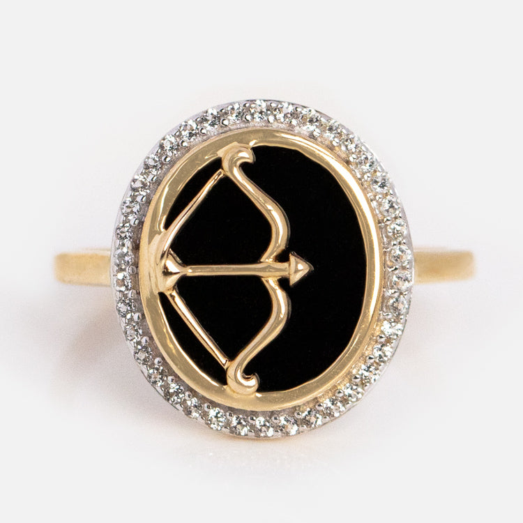 Solid Gold Black Onyx Zodiac Ring