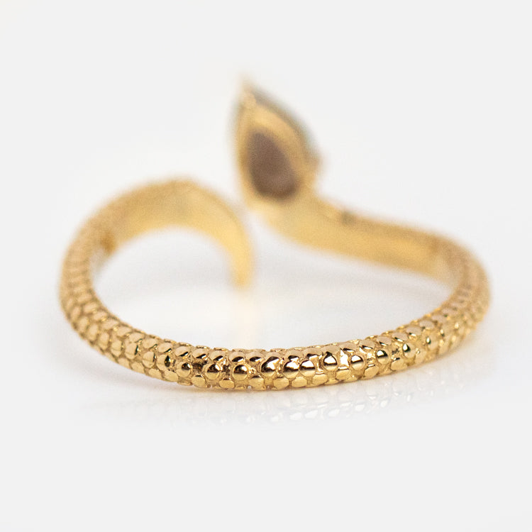 Solid Gold Smoky Quartz Snake Ring for Transformation