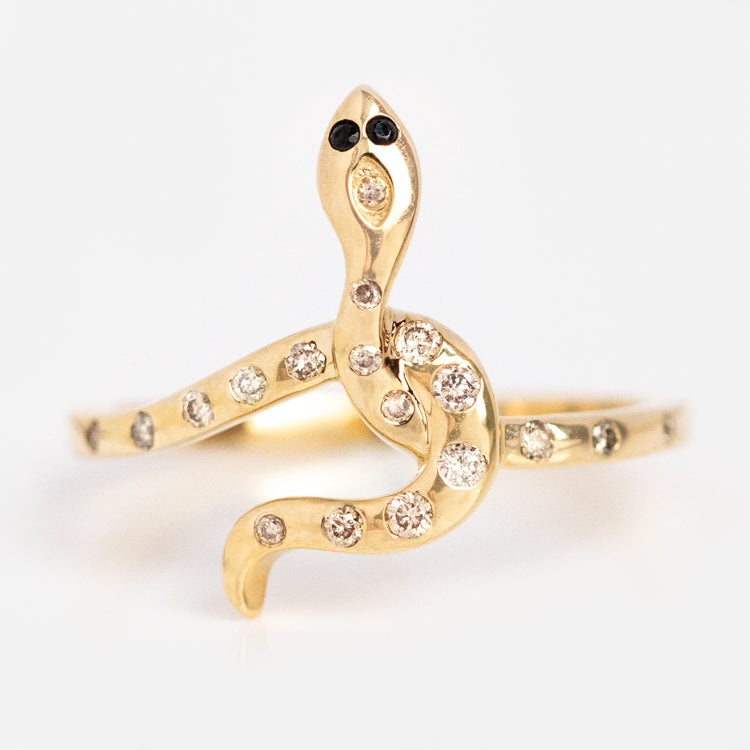 Solid Gold Diamond Snake Ring for Protection