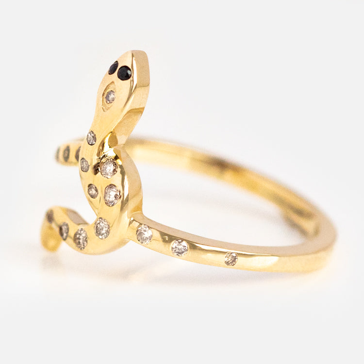 Solid Gold Diamond Snake Ring for Protection