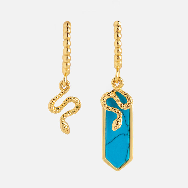 Awaken Asymmetrical Turquoise Snake Earrings