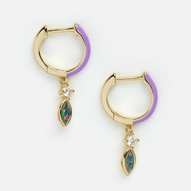 Limited Edition 10th Birthday Enamel Opal Huggie Earrings in Lavender
