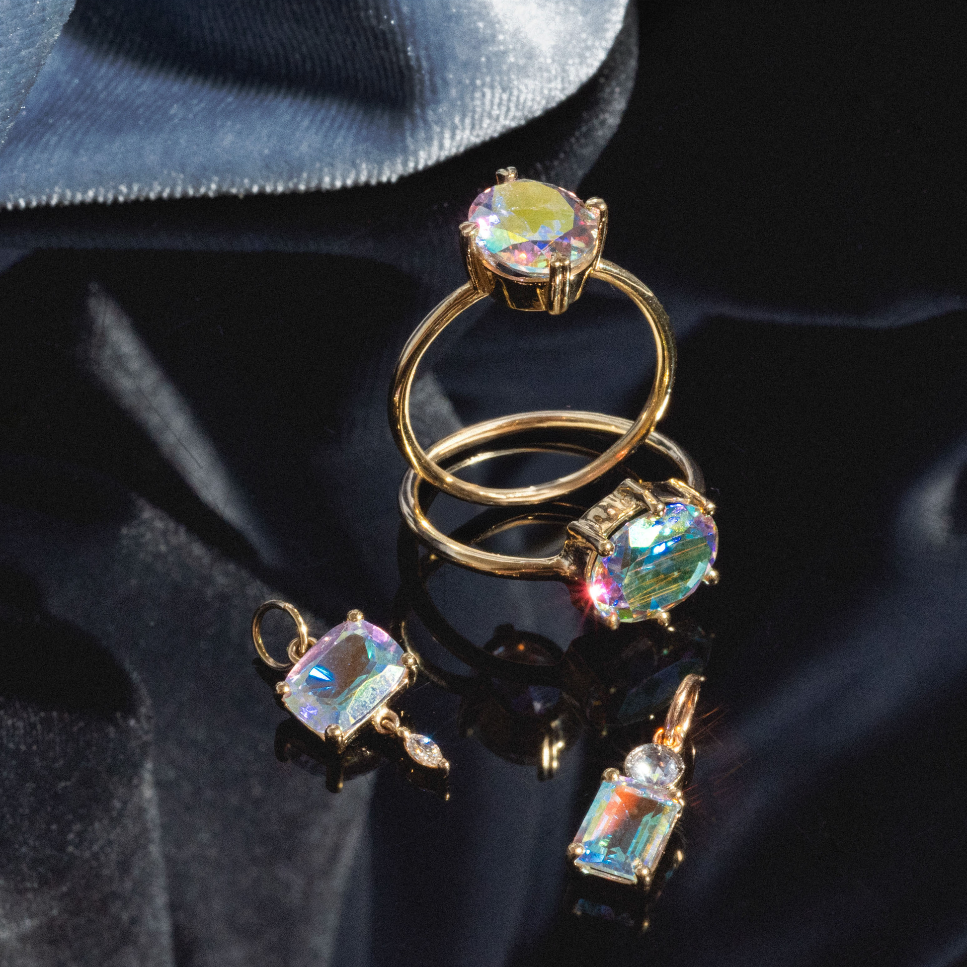 A close-up of the One of a Kind 14k East West Angel Aura Ring.