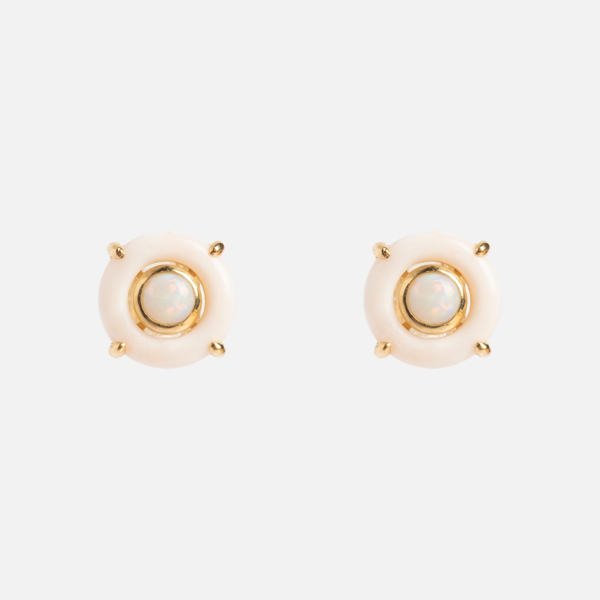 Solid Gold Modern Pink Opal Studs