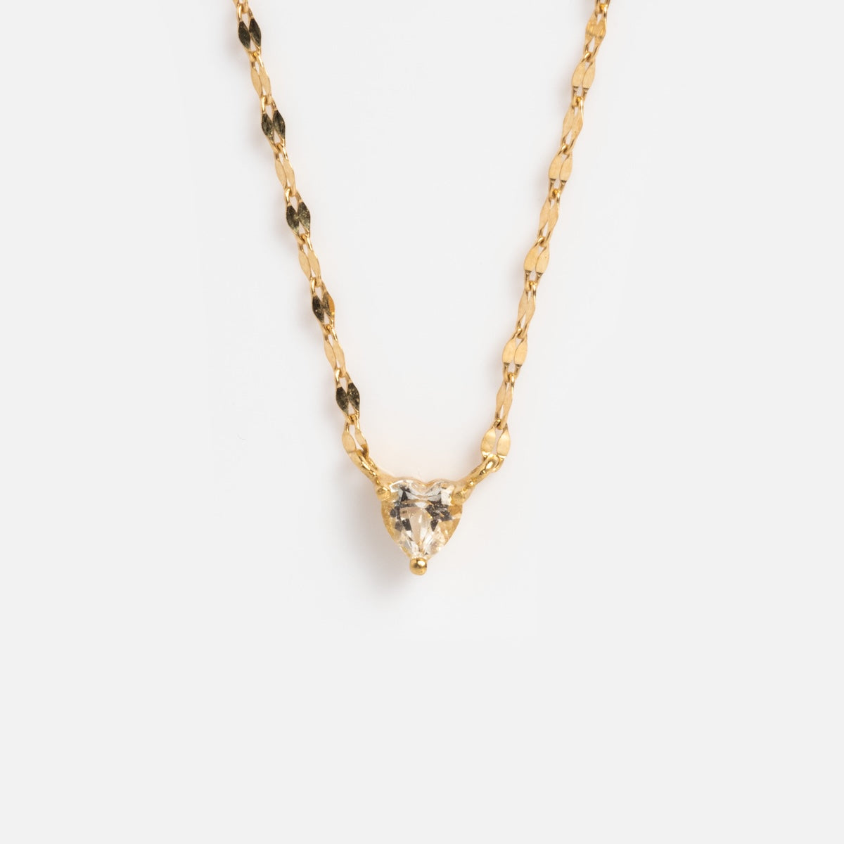 Limited Edition Valentine's Day Solid Gold Hearts Gift Set: a twisted gold chain necklace with a heart-shaped white topaz pendant, displayed on a white background—an ideal Valentine’s Day jewelry gift.