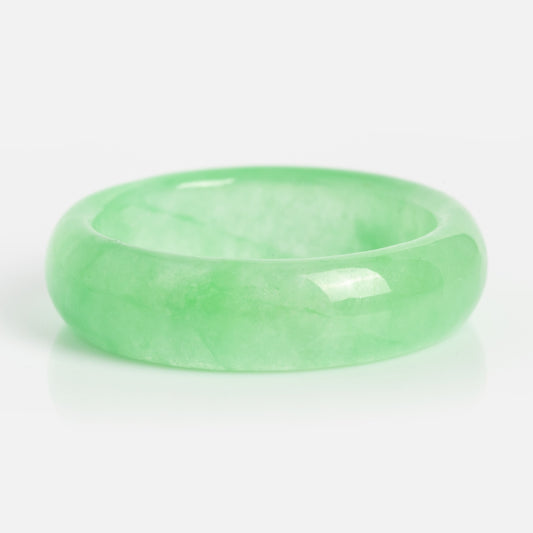 The ZZ Imperial Green Jade Ring features a smooth, glossy jade green finish with a rounded, polished surface and a 5 mm wide band, shown on a white background.