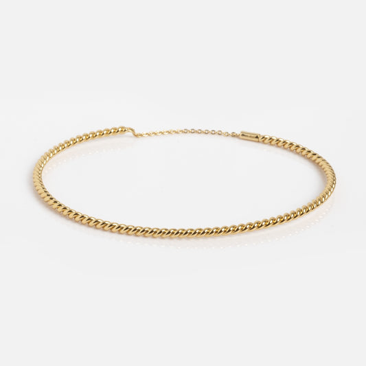 The Twisted Brass Bangle Sample features a twisted rope design and measures 50MM in inner diameter, shown on a plain white background for versatile styling.