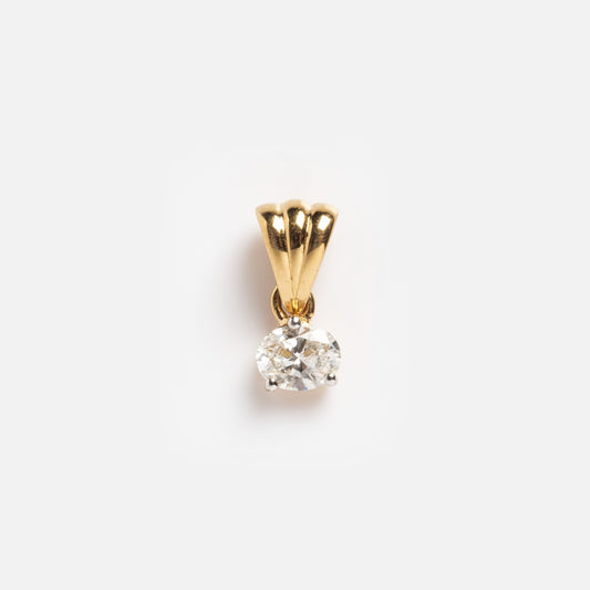 The Solid Gold Solitaire Diamond Charm Sample features a single round-cut diamond in a prong setting with a scalloped bail, shown on a plain white background.