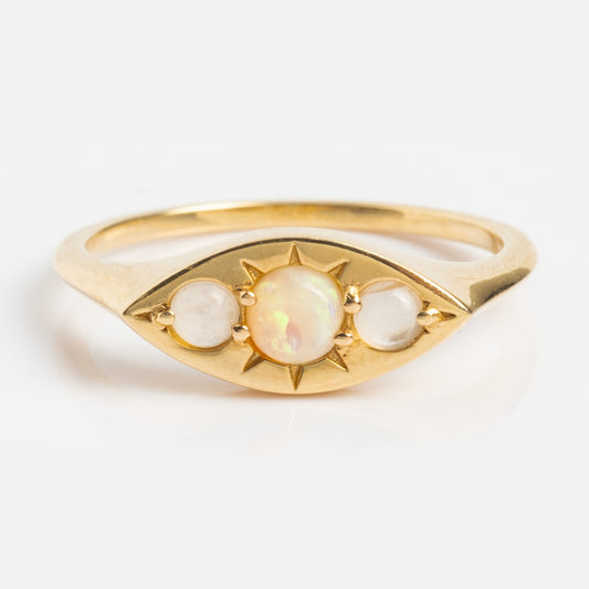 Solid Gold Opal Evil Eye Signet Ring