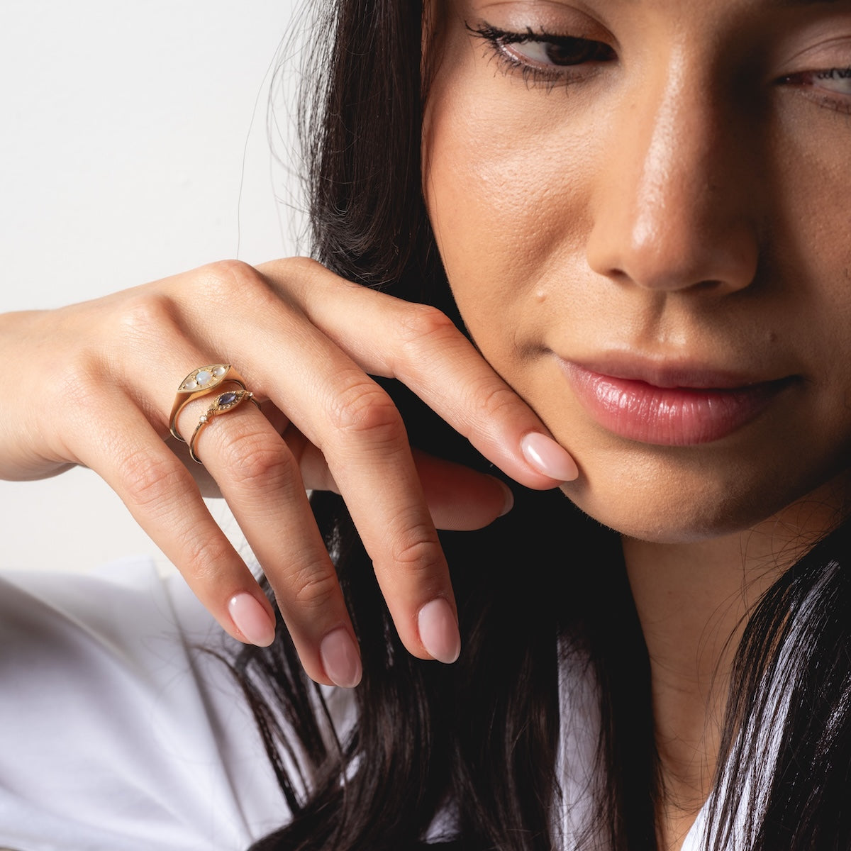 Solid Gold Iolite Evil Eye Ring